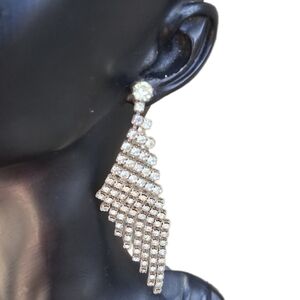 Vintage 1980s Rhinestone Waterfall Earrings – Glam Rock Statement